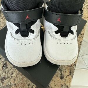 Jordan Kids' White and Black Sneakers with Red Accents